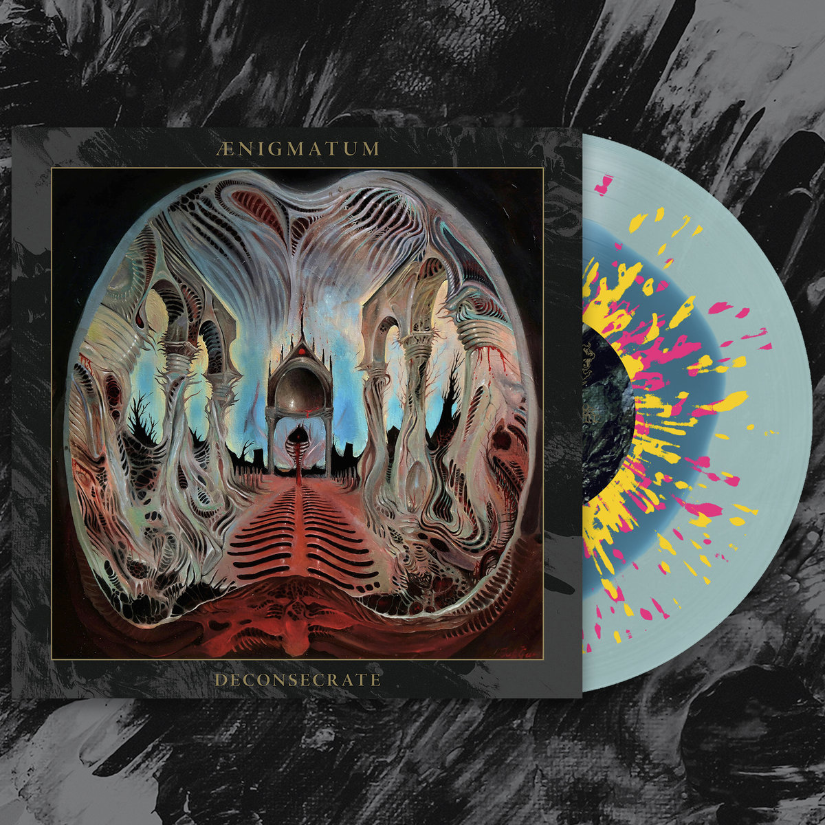 aenigmatum-deconsecrate-royal-blue-neon-pink-mustard-yellow-splatter-vinyl